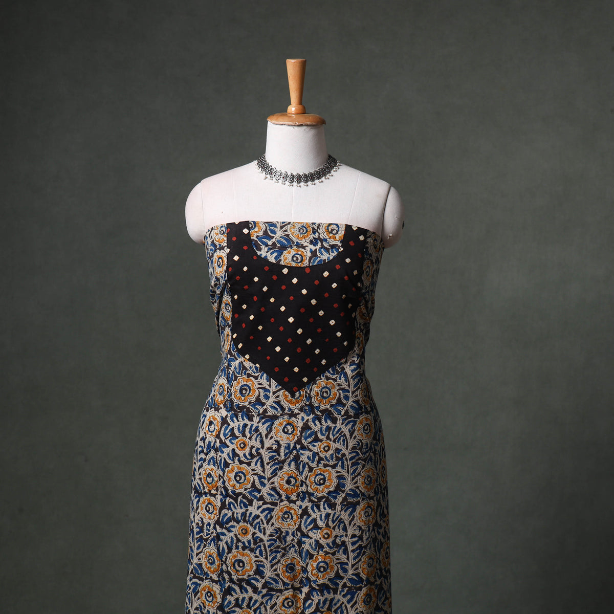 Patchwork Kalamkari Block Print Cotton Unstitched Kurta Material (2.5m) 25