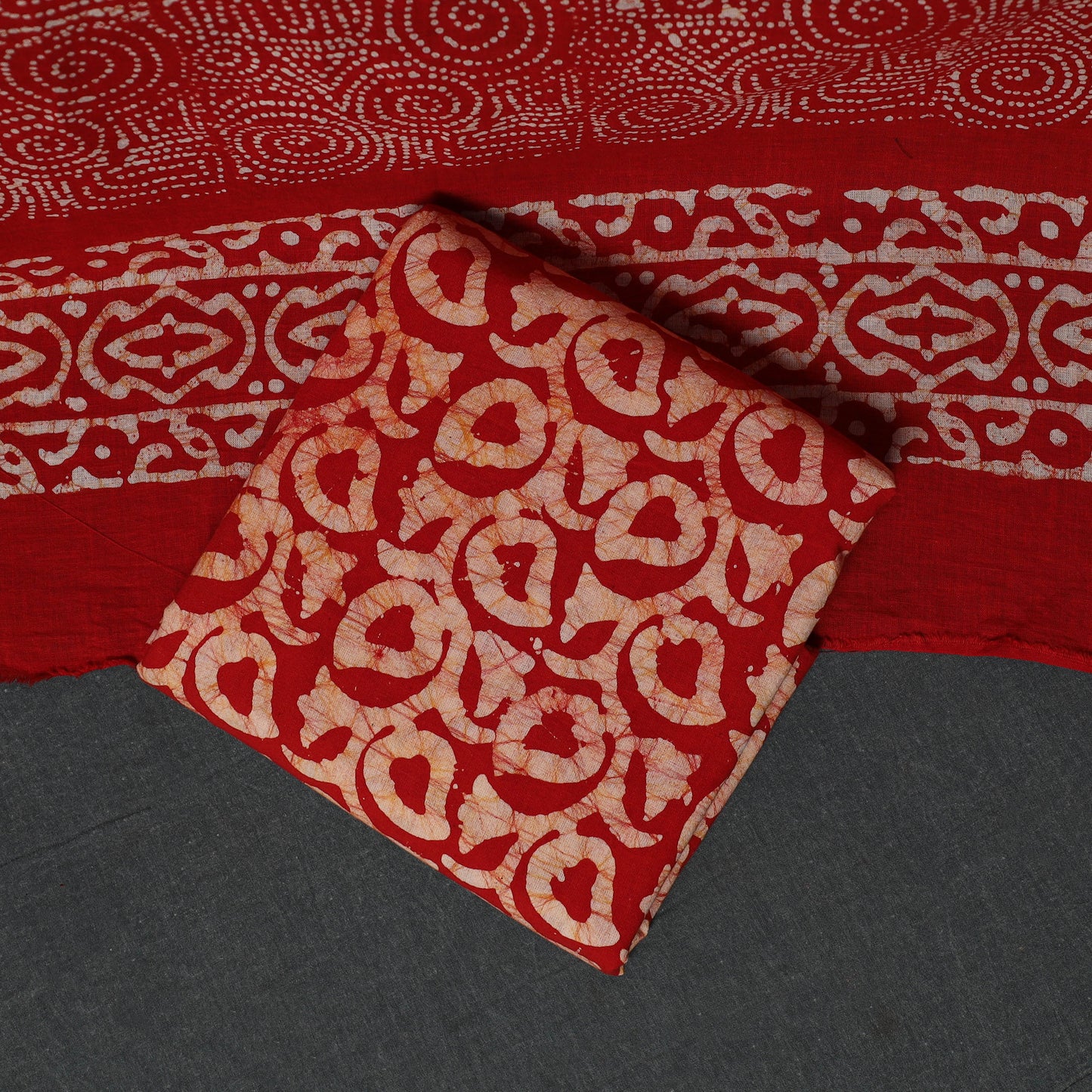 Kutch Hand Block Batik Print Cotton 3pc Unstitched Dress Material Suit Set 03