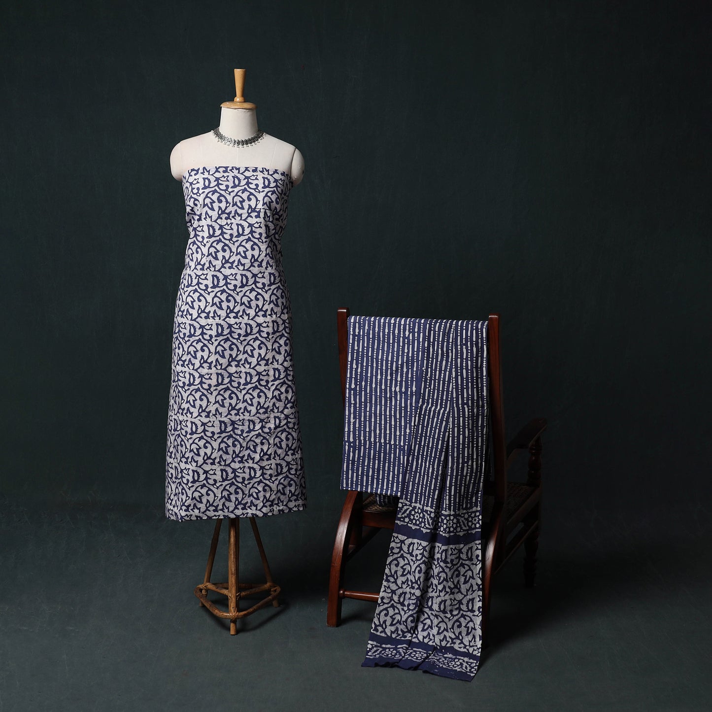 Kutch Hand Block Batik Print Cotton 3pc Unstitched Dress Material Suit Set 04