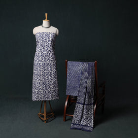 Kutch Hand Block Batik Print Cotton 3pc Unstitched Dress Material Suit Set 04