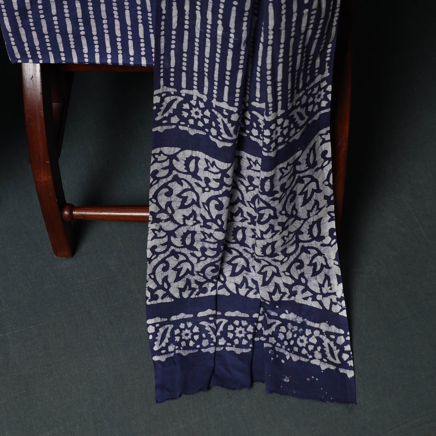 Kutch Hand Block Batik Print Cotton 3pc Unstitched Dress Material Suit Set 04