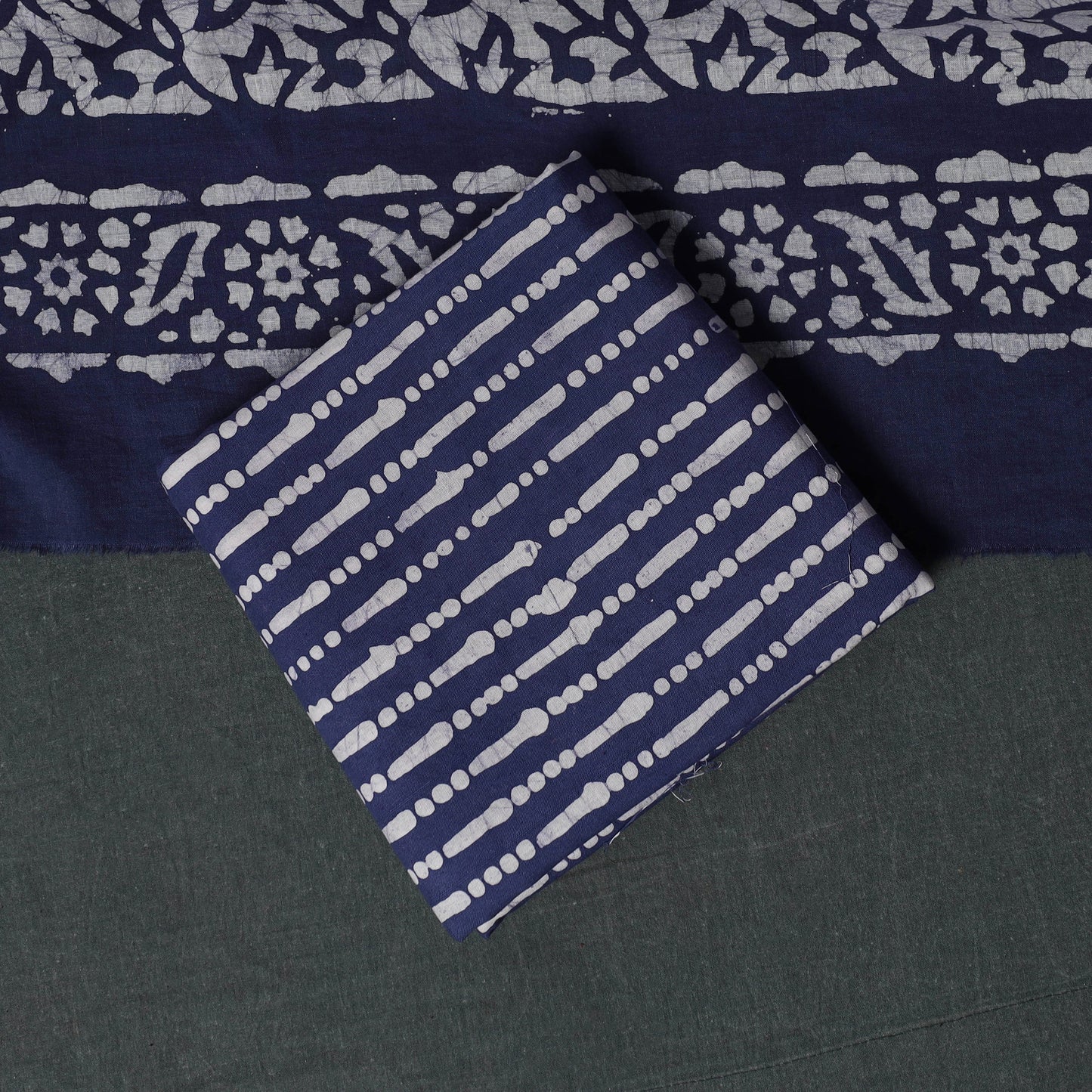 Kutch Hand Block Batik Print Cotton 3pc Unstitched Dress Material Suit Set 04