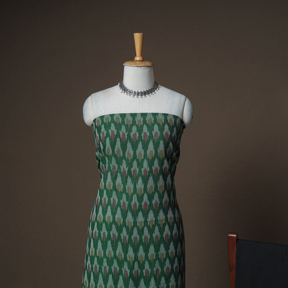 Pochampally Ikat Woven Cotton Unstitched Dress Material: Kurta, Bottom & Dupatta 08