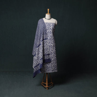 Kutch Hand Block Batik Print Cotton 3pc Unstitched Dress Material Suit Set 04