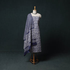 Kutch Hand Block Batik Print Cotton 3pc Unstitched Dress Material Suit Set 04