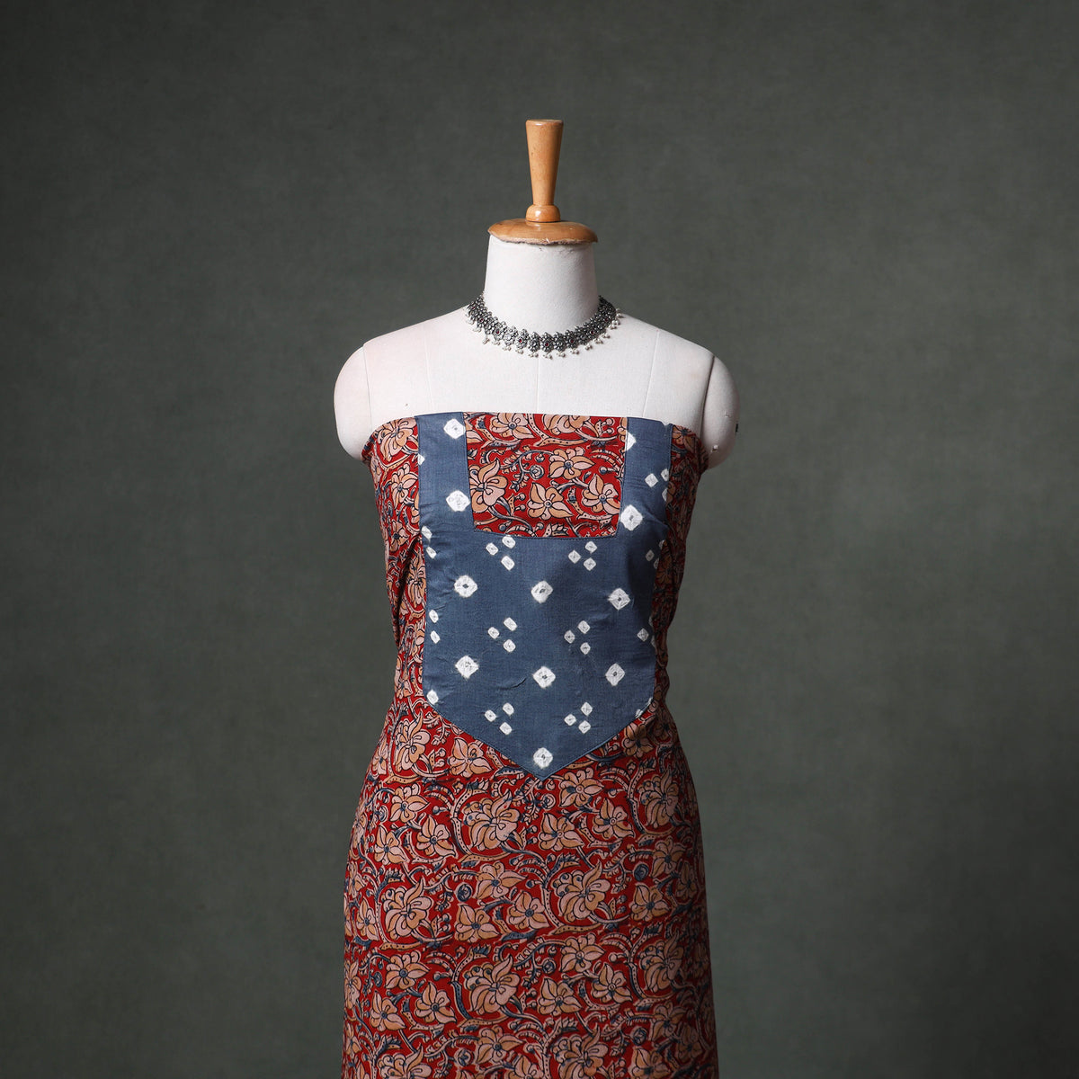 Patchwork Kalamkari Block Print Cotton Unstitched Kurta Material (2.5m) 29