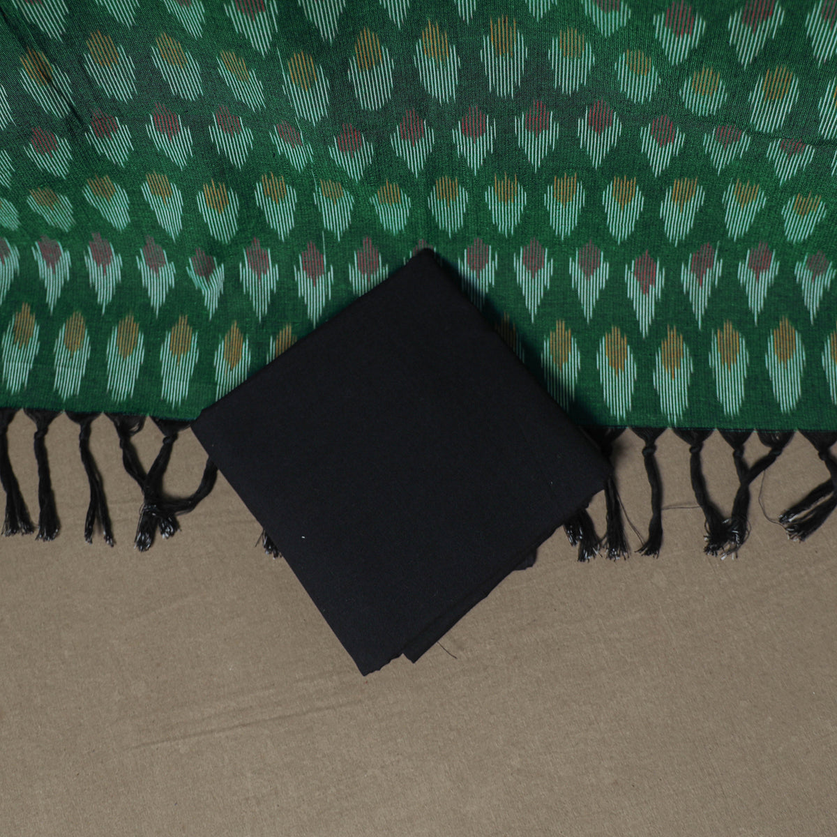 Pochampally Ikat Woven Cotton Unstitched Dress Material: Kurta, Bottom & Dupatta 08