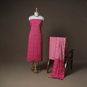 Pochampally Ikat Woven Cotton Unstitched Dress Material: Kurta, Bottom & Dupatta 09