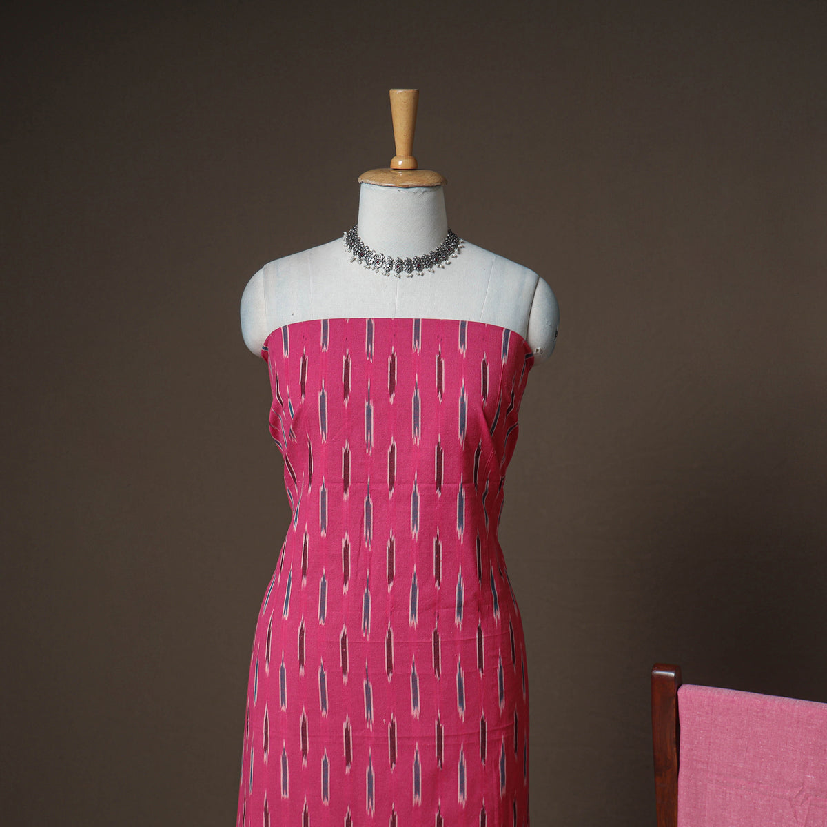 Pochampally Ikat Woven Cotton Unstitched Dress Material: Kurta, Bottom & Dupatta 09