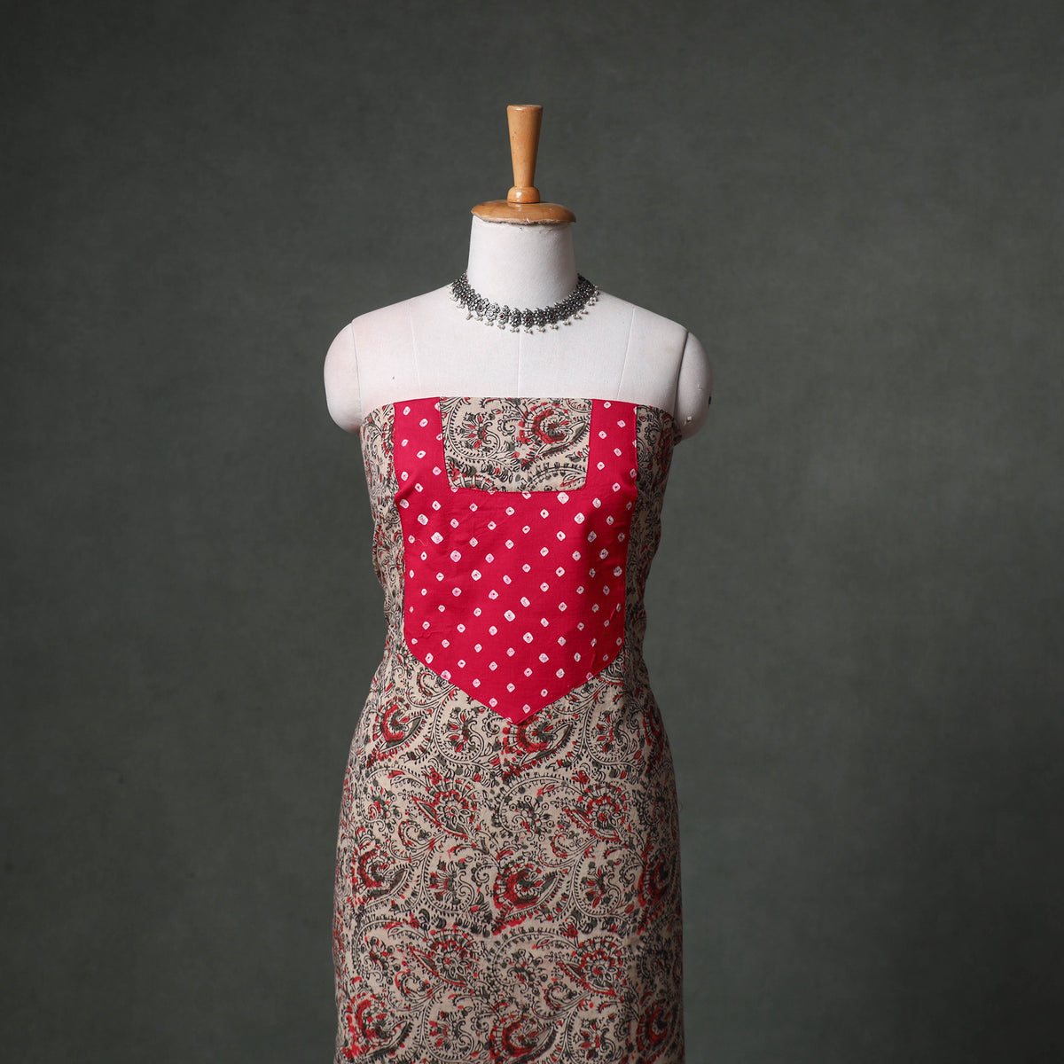 Patchwork Kalamkari Block Print Cotton Unstitched Kurta Material (2.5m) 30
