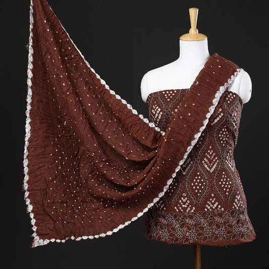 3pc Kutch Bandhani Tie-Dye Mirror Work Satin Cotton Suit Material Set