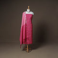 Pochampally Ikat Woven Cotton Unstitched Dress Material: Kurta, Bottom & Dupatta 09