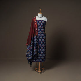 Pochampally Ikat Woven Cotton Unstitched Dress Material: Kurta, Bottom & Dupatta 10