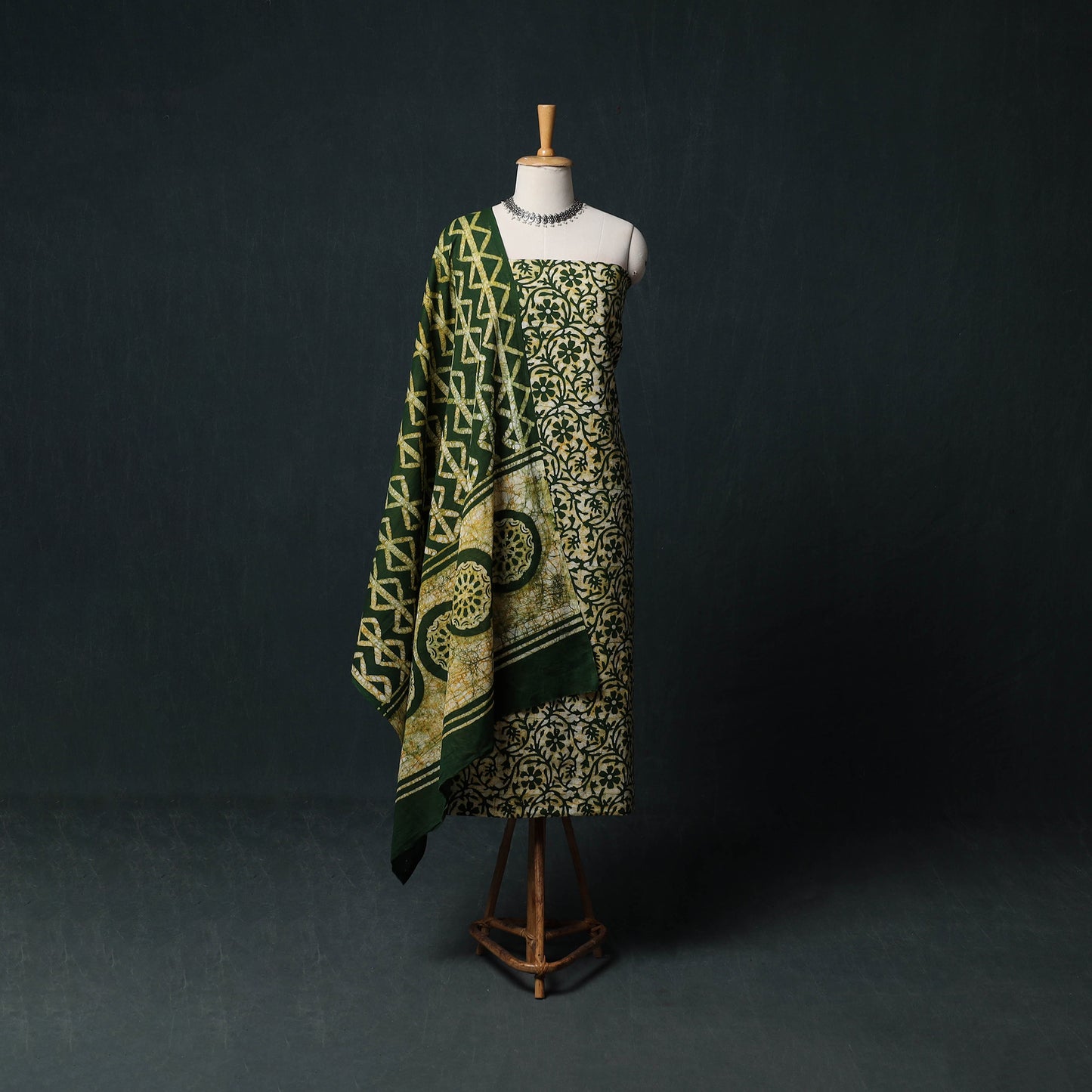 Kutch Hand Block Batik Print Cotton 3pc Unstitched Dress Material Suit Set 06