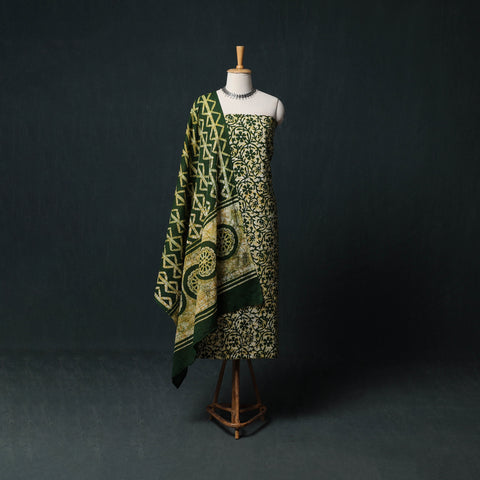Kutch Hand Block Batik Print Cotton 3pc Unstitched Dress Material Suit Set 06