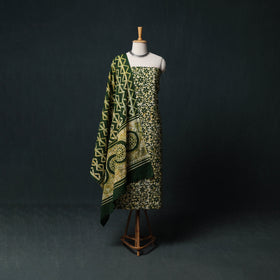 Kutch Hand Block Batik Print Cotton 3pc Unstitched Dress Material Suit Set 06