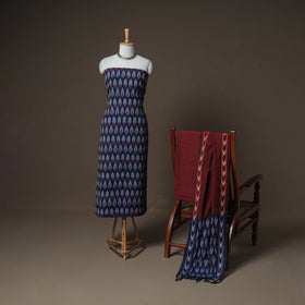 Pochampally Ikat Woven Cotton Unstitched Dress Material: Kurta, Bottom & Dupatta 10