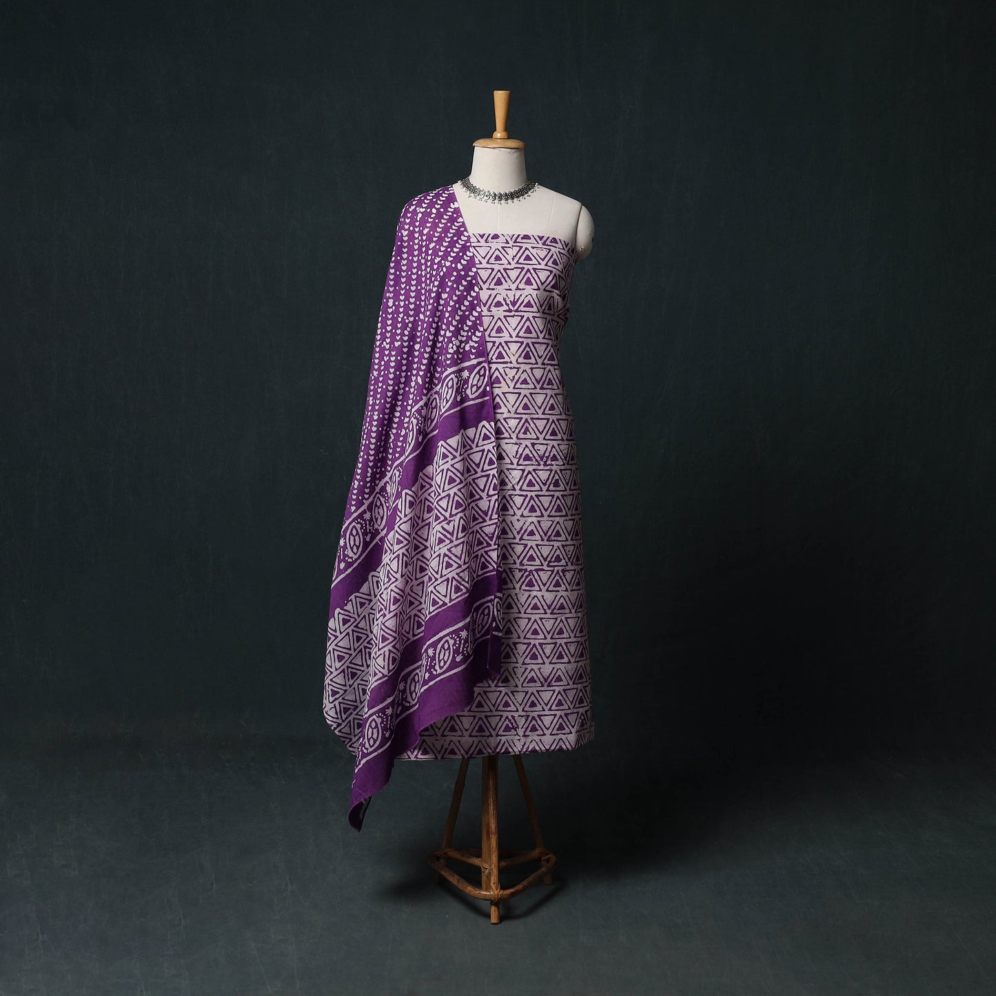 Kutch Hand Block Batik Print Cotton 3pc Unstitched Dress Material Suit Set 07