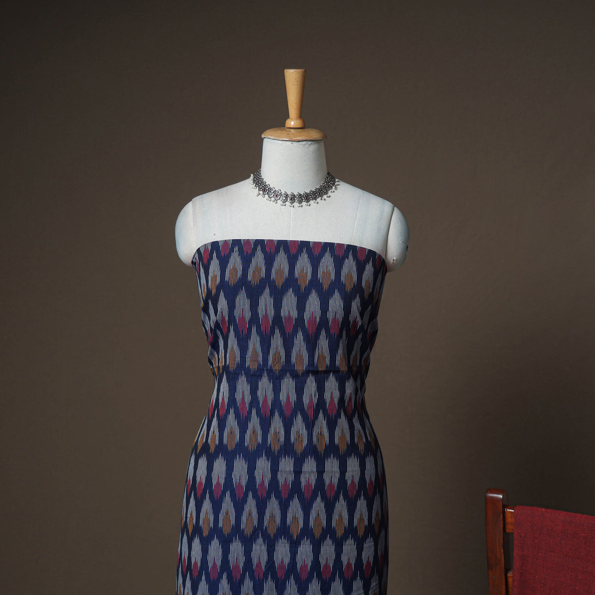Pochampally Ikat Woven Cotton Unstitched Dress Material: Kurta, Bottom & Dupatta 10