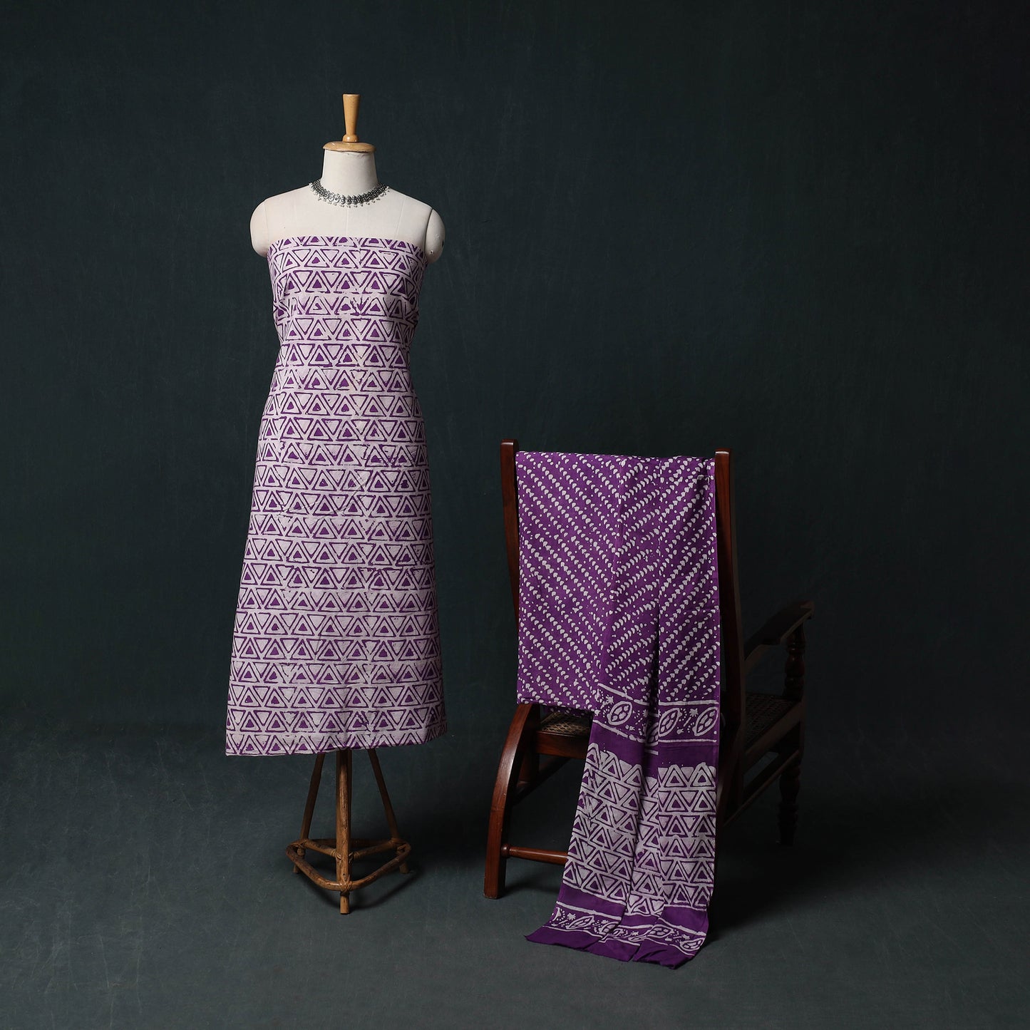 Kutch Hand Block Batik Print Cotton 3pc Unstitched Dress Material Suit Set 07
