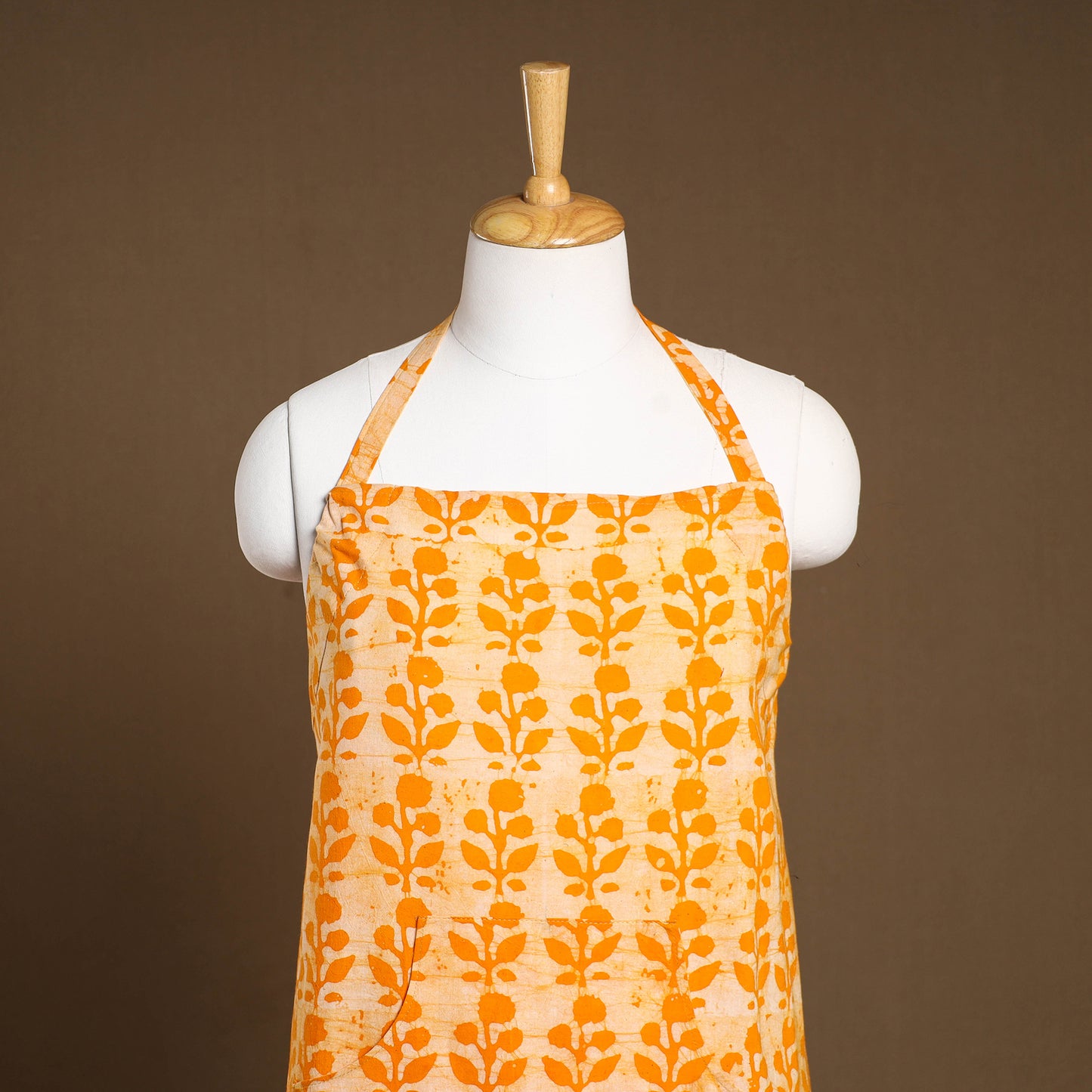 Orange Hand Batik Print Cotton Apron with Pocket