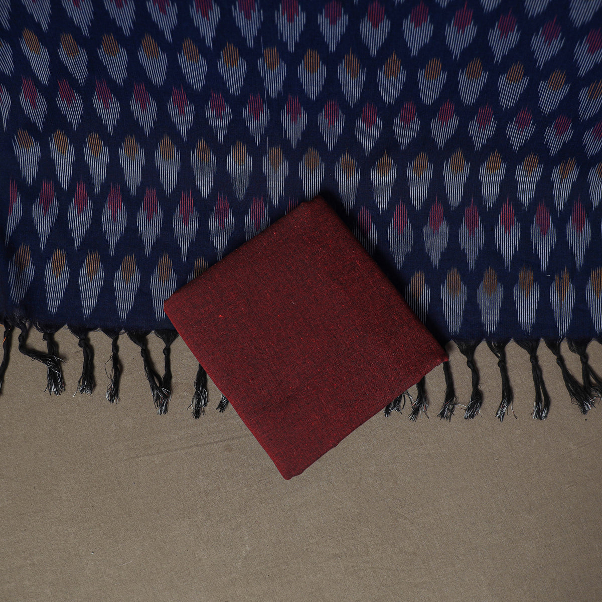 Pochampally Ikat Woven Cotton Unstitched Dress Material: Kurta, Bottom & Dupatta 10