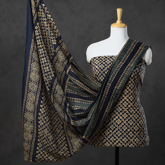 Yellow - 3pc Kutch Batik Printed Cotton Suit Material Set 04