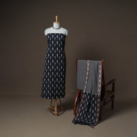 Pochampally Ikat Woven Cotton Unstitched Dress Material: Kurta, Bottom & Dupatta 11