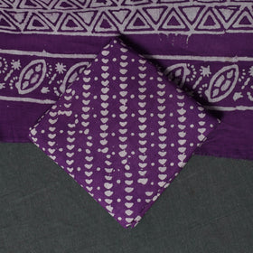 Kutch Hand Block Batik Print Cotton 3pc Unstitched Dress Material Suit Set 07