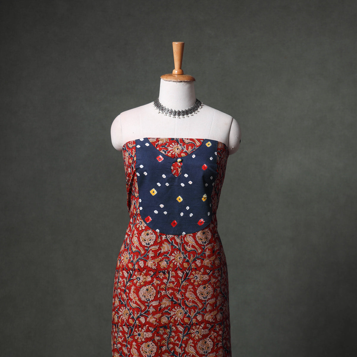 Patchwork Kalamkari Block Print Cotton Unstitched Kurta Material (2.5m) 34