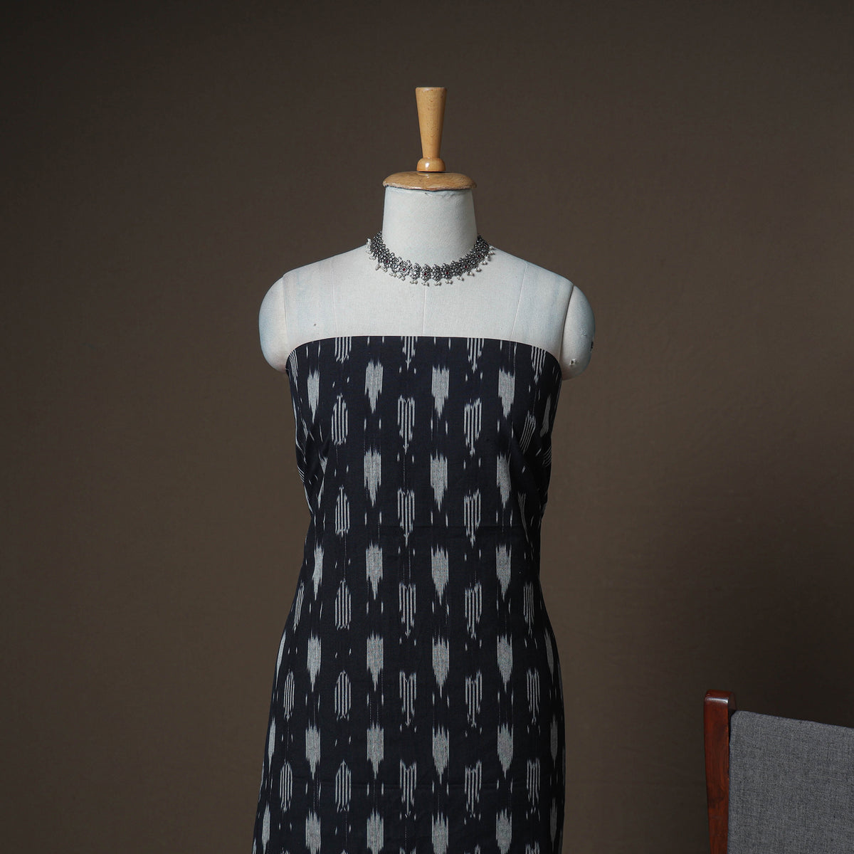 Pochampally Ikat Woven Cotton Unstitched Dress Material: Kurta, Bottom & Dupatta 11