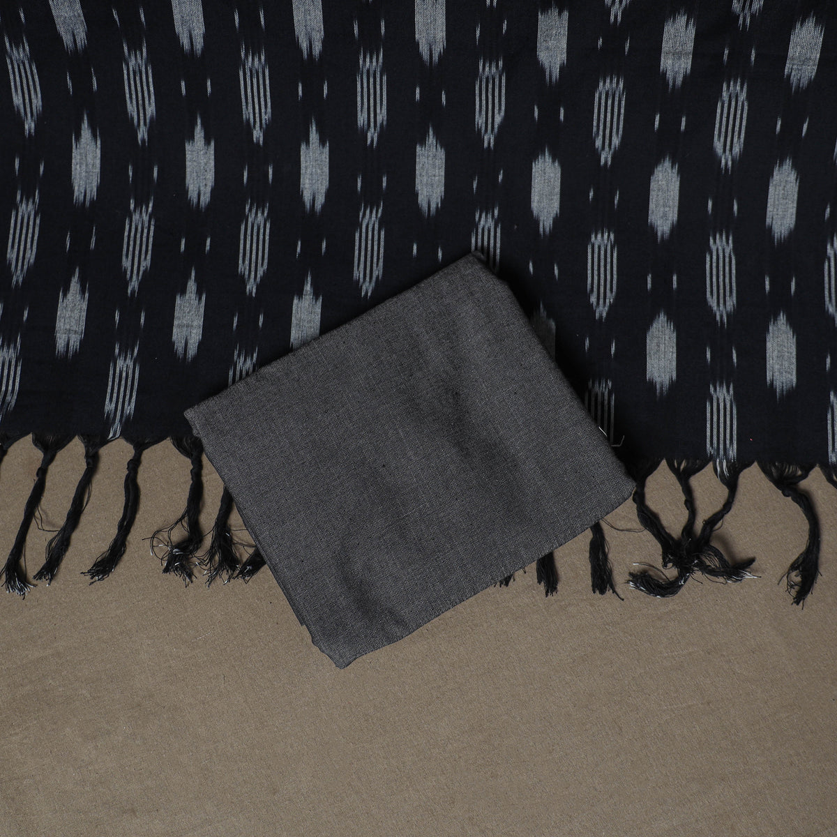 Pochampally Ikat Woven Cotton Unstitched Dress Material: Kurta, Bottom & Dupatta 11