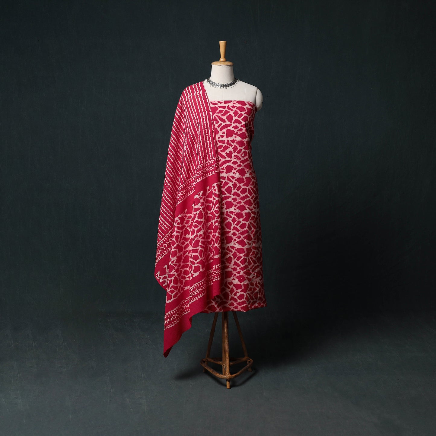 Kutch Hand Block Batik Print Cotton 3pc Unstitched Dress Material Suit Set 08