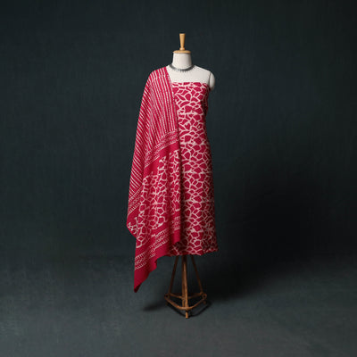 Kutch Hand Block Batik Print Cotton 3pc Unstitched Dress Material Suit Set 08