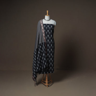 Pochampally Ikat Woven Cotton Unstitched Dress Material: Kurta, Bottom & Dupatta 11