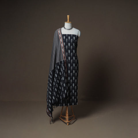 Pochampally Ikat Woven Cotton Unstitched Dress Material: Kurta, Bottom & Dupatta 11