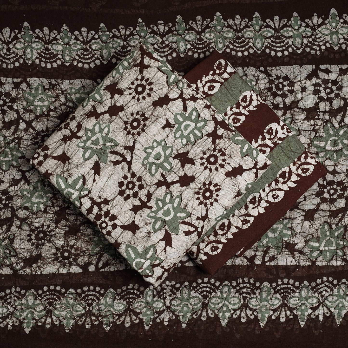 White - 3pc Kutch Batik Printed Cotton Suit Material Set 01