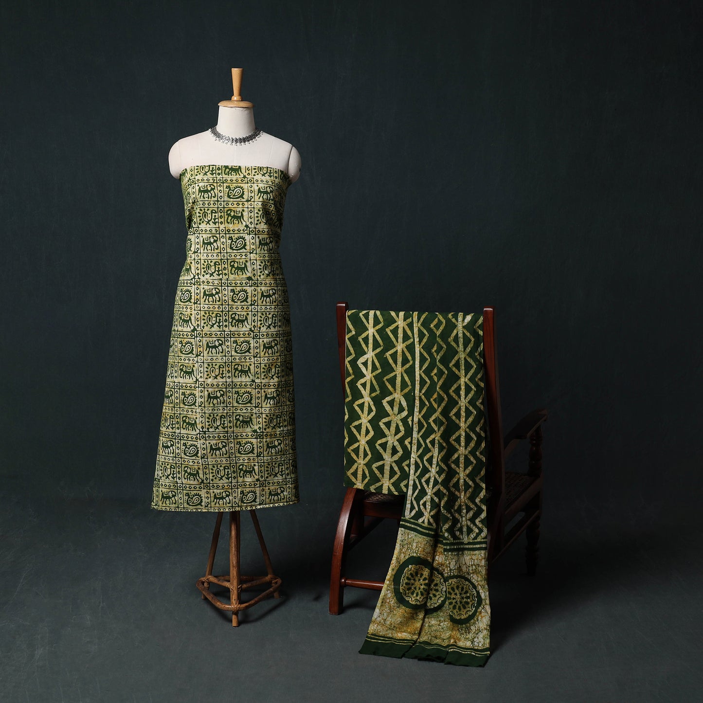 Kutch Hand Block Batik Print Cotton 3pc Unstitched Dress Material Suit Set 09