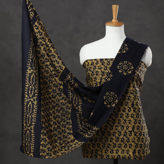 Brown - 3pc Kutch Batik Printed Cotton Suit Material Set 03