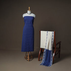 Pochampally Ikat Woven Cotton Unstitched Dress Material: Kurta, Bottom & Dupatta 12