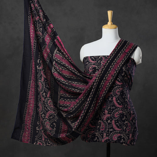 Black - 3pc Kutch Batik Printed Cotton Suit Material Set 07