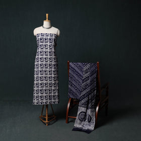 Kutch Hand Block Batik Print Cotton 3pc Unstitched Dress Material Suit Set 10