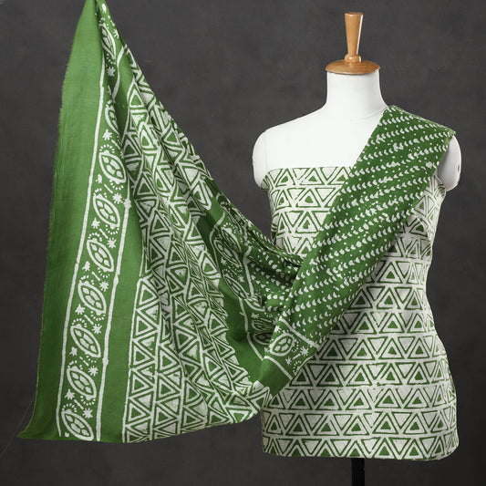 Green - 3pc Kutch Batik Printed Cotton Suit Material Set 04