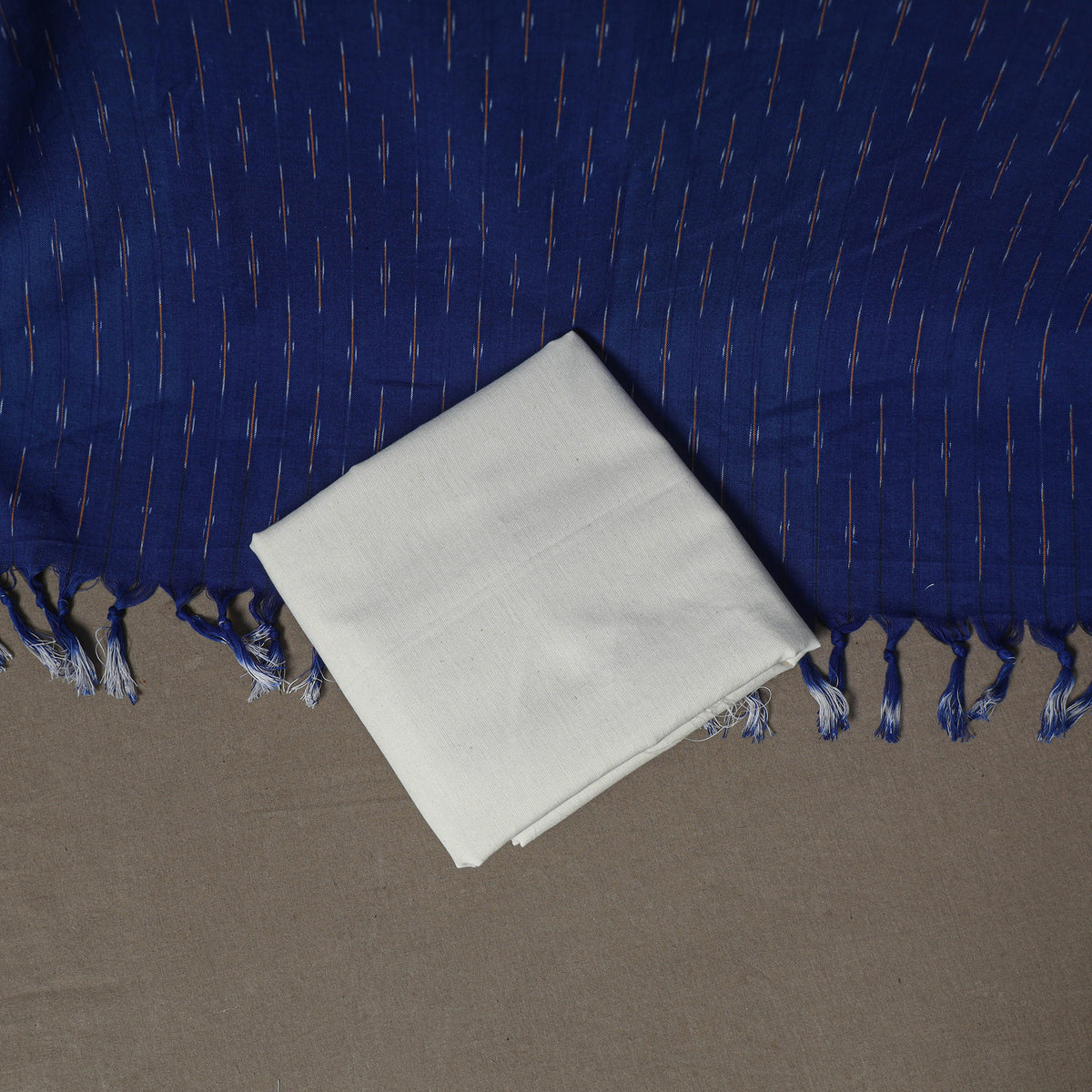 Pochampally Ikat Woven Cotton Unstitched Dress Material: Kurta, Bottom & Dupatta 12