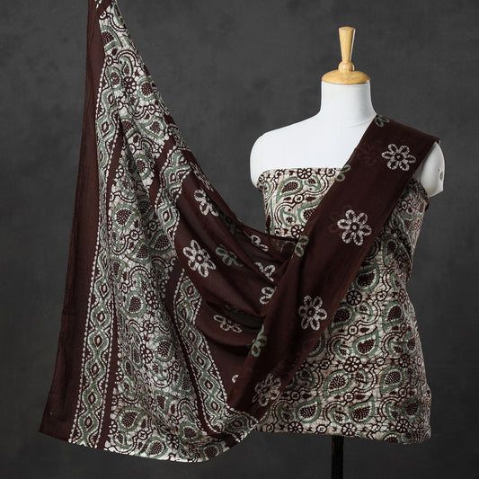 Beige - 3pc Kutch Batik Printed Cotton Suit Material Set 09