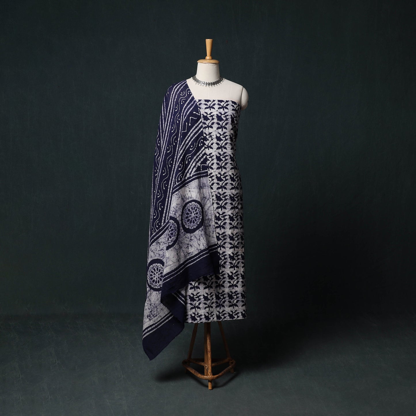 Kutch Hand Block Batik Print Cotton 3pc Unstitched Dress Material Suit Set 10