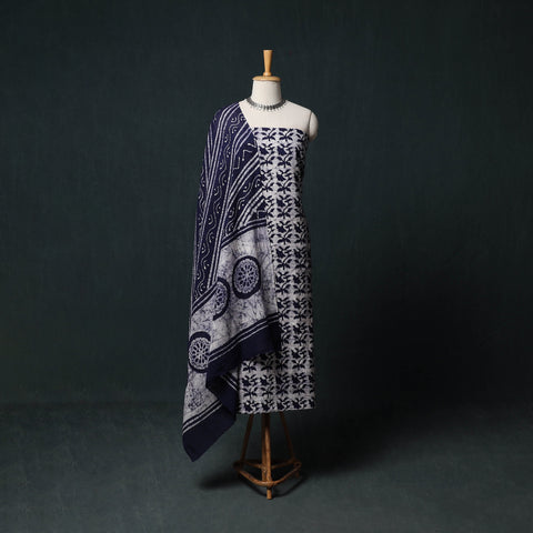 Kutch Hand Block Batik Print Cotton 3pc Unstitched Dress Material Suit Set 10
