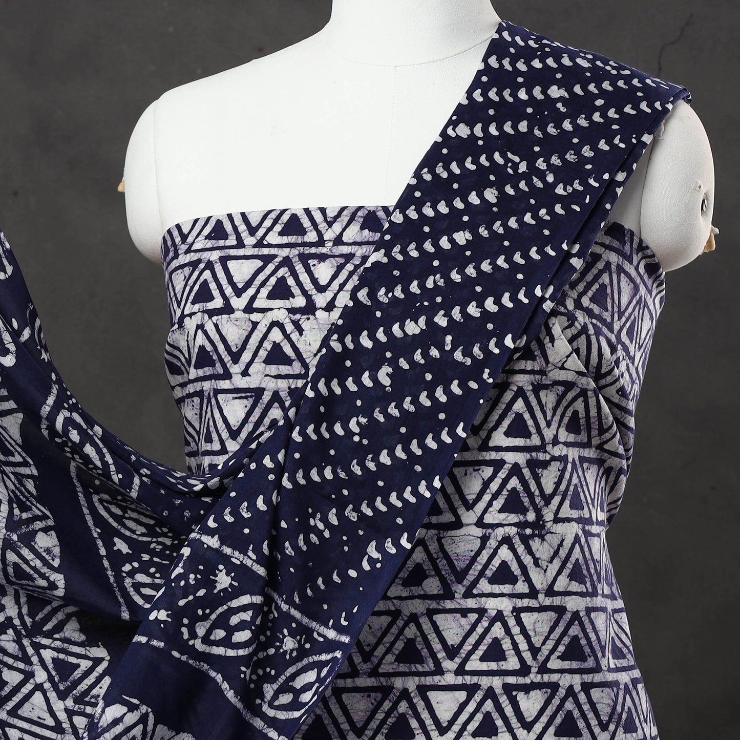 Blue - 3pc Kutch Batik Printed Cotton Suit Material Set 07