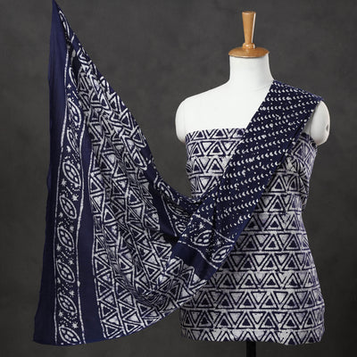 Blue - 3pc Kutch Batik Printed Cotton Suit Material Set 07