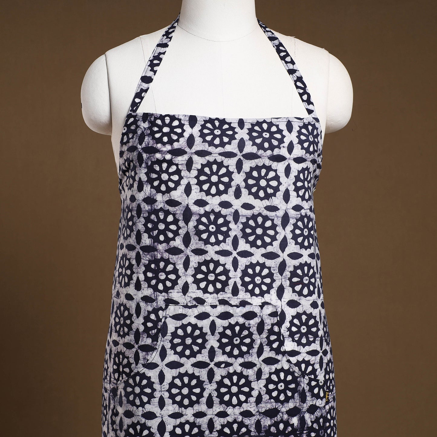 Blue Hand Batik Print Cotton Apron with Pocket
